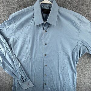 PRADA Blue Size 16.5 Italy Made Button Up Shirt Designer Long Sleeve Stretch